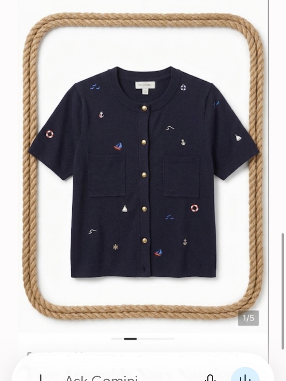 Free Assembly Navy Nautical Embroidered Cardigan lrg ptp 20